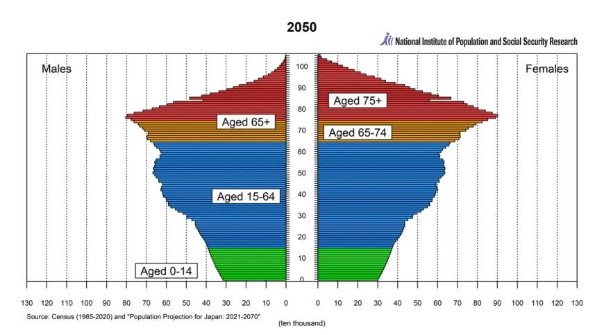 Bevolkingsprojectie Japan 2050 - lang geen piramide meer.jpg